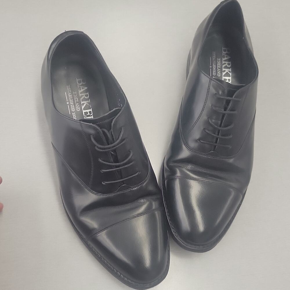 Barker Men’s 8 G Black Leather Cap Toe Lace-Up Oxford Dress Shoes Round Toe